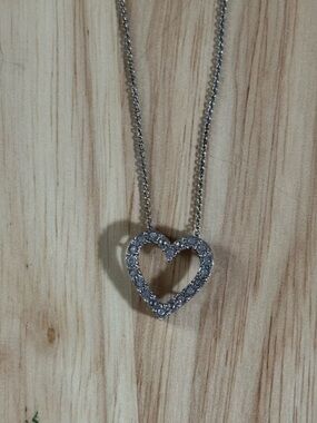 Sterling Silver Heart Pendant Necklace - Clear CZ Accents